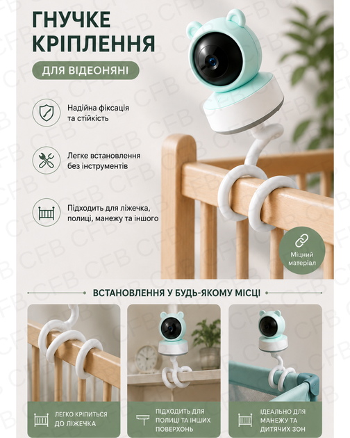 Видеоняня с двусторонним связком Baby Monitor с 5 дюймовым HD экраном поворотная радионяняня с гибким креплением и ночным видением - изображение 3