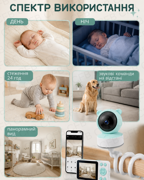 Видеоняня с двусторонним связком Baby Monitor с 5 дюймовым HD экраном поворотная радионяняня с гибким креплением и ночным видением - изображение 5