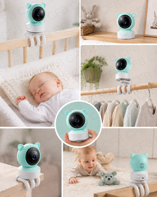 Видеоняня с двусторонним связком Baby Monitor с 5 дюймовым HD экраном поворотная радионяняня с гибким креплением и ночным видением - изображение 7