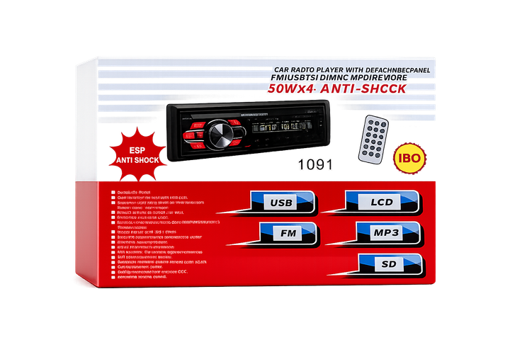 Автомагнітола 1091 ISO 1DIN USB AUX FM тюнер MP3 WMA автомобільна магнітола LED дисплей знімна передня панель RCA пульт дистанційного керування аудіосистема 4x50 Вт 18 радіостанцій USB 2.0 для автомобіля - изображение 5