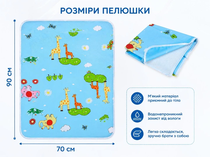 Водонепроницаемая пеленка Beezzy Сафари голубая 90*70 см для детей и взрослых - изображение 3