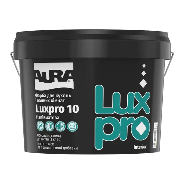 Напівматова фарба для кухонь та ванних кімнат AURA Luxpro 10 9.5 л - Фото 1 Напівматова фарба для кухонь та ванних кімнат AURA Luxpro 10 9.5 л - изображение 1