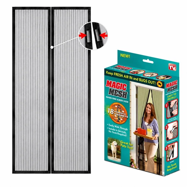 Москитная сетка Magic Mesh 1,9 м черная защитная сетка на дверь от насекомых с магнитным закрытием - Фото 13 Москитная сетка Magic Mesh 1,9 м черная защитная сетка на дверь от насекомых с магнитным закрытием - изображение 13