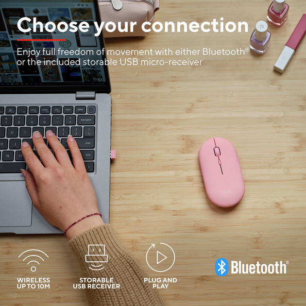 Миша Trust Puck Bluetooth/Wireless Pink (TR24125) - зображення 5