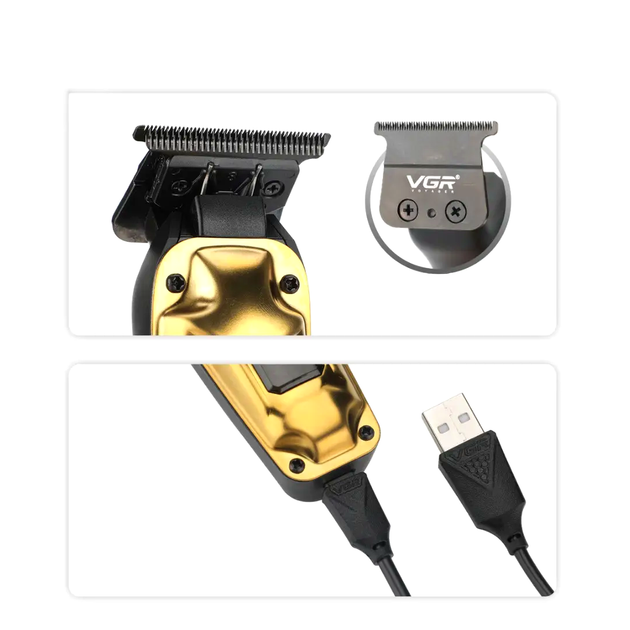 Аккумуляторный триммер для стрижки 2000 мАч 4 насадки USB V-904 GOLD PS-114 - изображение 6