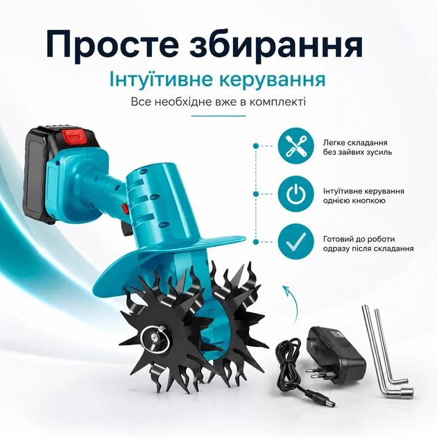 Акумуляторний культиватор Gemei 18V ручний садовий 2 АКБ 160 мм для городу - зображення 4