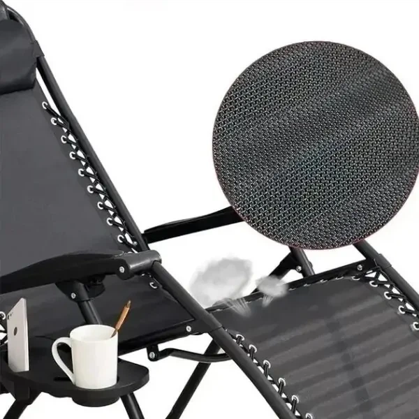 Кресло-шезлонг садовое раскладное Zero Gravity XXL с подстаканником Черное (до 120 кг) - изображение 5