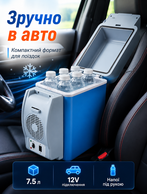 Портативний автомобільний холодильник Box Cooler 7,5 л з живленням від прикурювача, режимом підігріву та ременем для перенесення блакитний - зображення 5