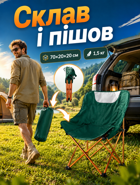 Складной туристический стул-кресло Quest для кемпинга и пикника со спинкой и карманом с металлическим каркасом и тканью Оксфорд 69×45×65 см 100 кг 1.5 кг - изображение 6
