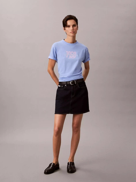 Футболка бавовняна жіноча Calvin Klein 403603766 XS Блакитна з принтом (1159865319) - зображення 3