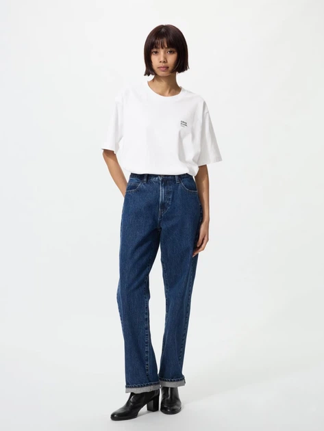 Футболка хлопковая оверсайз длинная женская Uniqlo 251753516 XL Белая (1159865375) - изображение 4