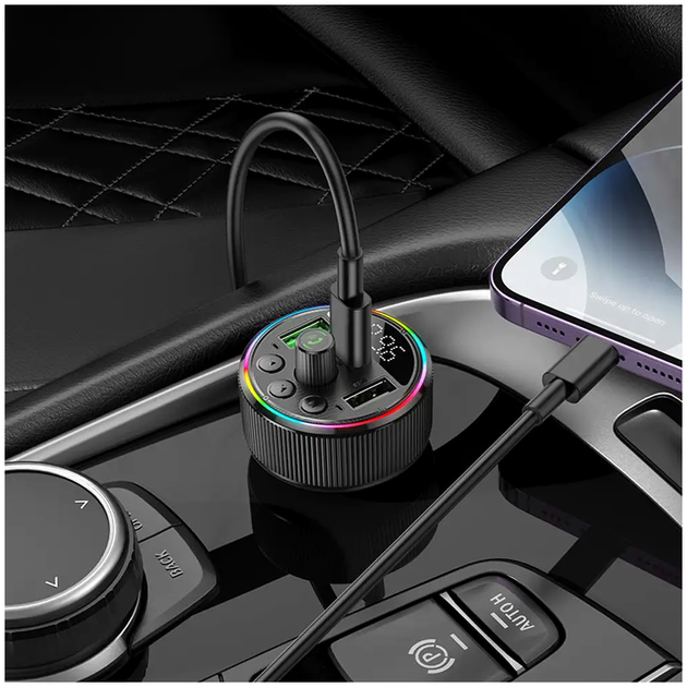 FM трансмиттер Bluetooth 30Вт быстрая зарядка для автомобиля черный Hoco LS-2035 - изображение 2