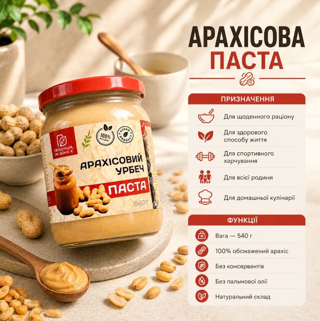 Арахисовая паста 540 г натуральная 100% арахис без сахара без пальмового масла - изображение 3