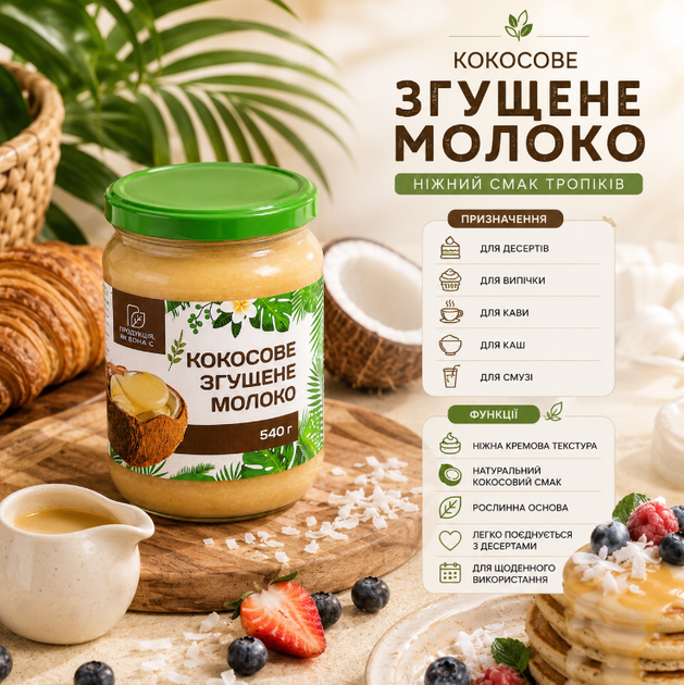 Кокосовое сгущенка 540 г натуральная растительная сгущенка с тростниковым сахаром - Фото 2 Кокосовое сгущенка 540 г натуральная растительная сгущенка с тростниковым сахаром - изображение 2