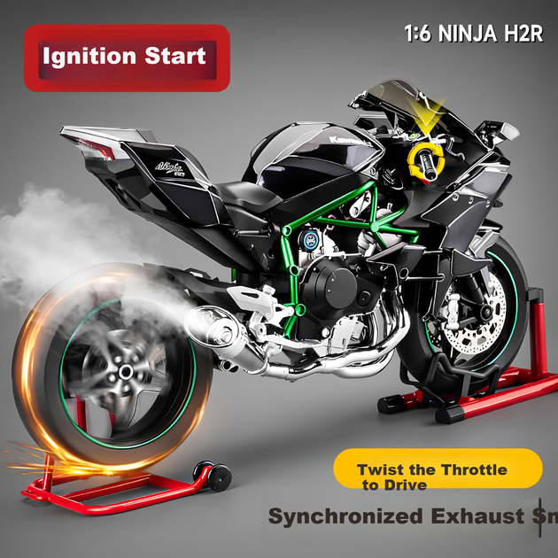 Chiyumoxing 1:6 Kawasaki H2R Модель мотоцикла, електричний спрей для вихлопних газів Модель автомобіля зі сплаву іграшка, подарунок для хлопчиків - Фото 4 Chiyumoxing 1:6 Kawasaki H2R Модель мотоцикла, електричний спрей для вихлопних газів Модель автомобіля зі сплаву іграшка, подарунок для хлопчиків - изображение 4