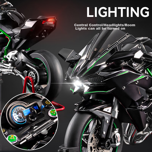 Chiyumoxing 1:6 Kawasaki H2R Модель мотоцикла, електричний спрей для вихлопних газів Модель автомобіля зі сплаву іграшка, подарунок для хлопчиків - Фото 6 Chiyumoxing 1:6 Kawasaki H2R Модель мотоцикла, електричний спрей для вихлопних газів Модель автомобіля зі сплаву іграшка, подарунок для хлопчиків - изображение 6