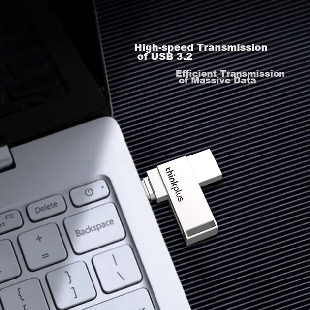 Металевий USB-флеш-накопичувач ThinkPlus Lenovo 50 ГБ, подвійний інтерфейс USB 3.2 та Type-C, велика ємність, сумісний із телефонами та комп'ютерами, USB-накопичувач для бізнесу та офісу, серія MU90 - зображення 5