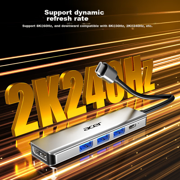 Хаб Acer Type-C розширювальний USB 2.0/DisplayPort, дзеркалювання 8K30Hz, PD, для MacBook/Huawei - зображення 7
