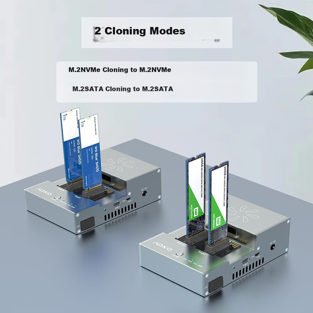 Дубликатор дисков AOKO S2CG на два отсека, для клонирования NVMe и M.2 SATA, автономный, 20 Гбит/с, с вентилятором охлаждения - изображение 6