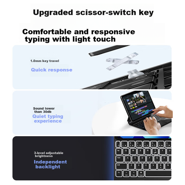 Smorss Xiaomi Pad 8/7 Pro Планшет Розумна Клавіатура Керування [Магнітна Плаваюча · Тонка та Портативна], Захисний Чохол із Сенсорним Керуванням Bluetooth для Планшетів [Сумісний з Xiaomi 7/8], Підсвічування - зображення 12