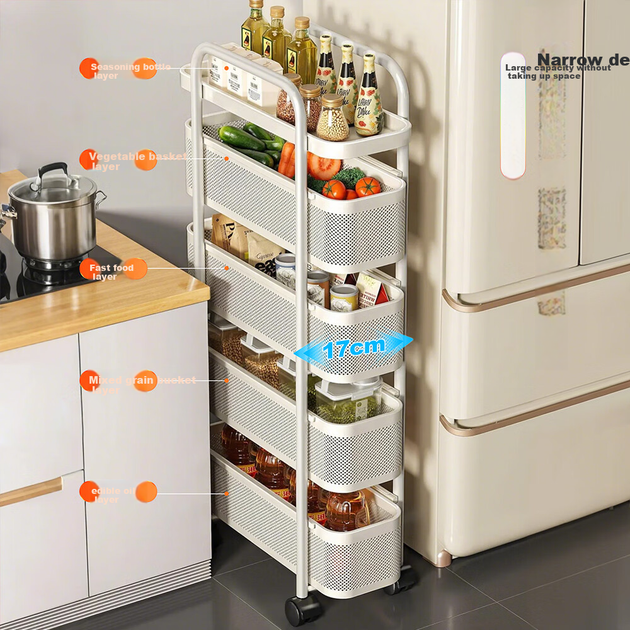 Стеллаж для хранения Jiabangshou Kitchen Gap, выдвижной боковой шкаф для холодильника, тележка для ванной комнаты, ультраузкая выдвижная корзина, 22+5 - Фото 4 Стеллаж для хранения Jiabangshou Kitchen Gap, выдвижной боковой шкаф для холодильника, тележка для ванной комнаты, ультраузкая выдвижная корзина, 22+5 - изображение 4