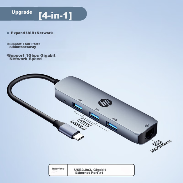 Док-станція розширення HP Type-C, подовжувач USB, адаптер мережевого порту, конвертер USB-мережевий порт, док-станція розширення Mac Type-C, адаптер для комп'ютера Apple - зображення 5
