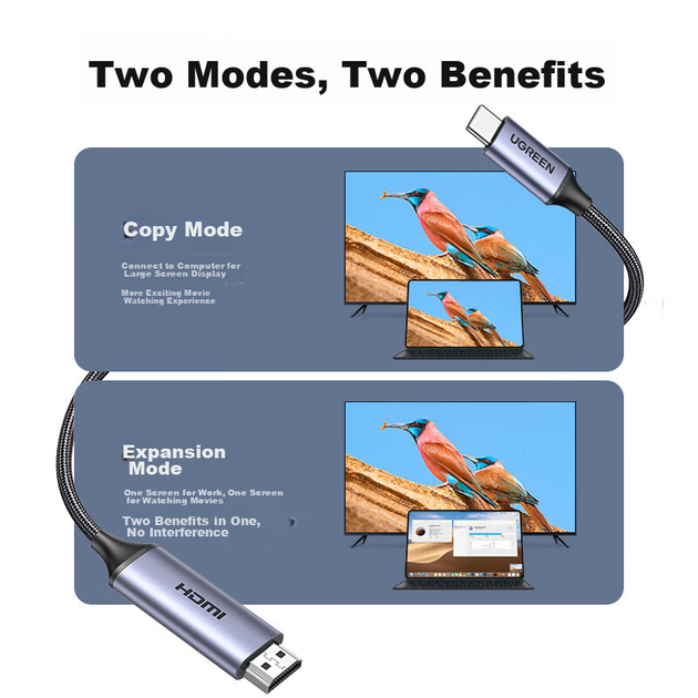 Кабель Ugreen USB Type-C - HDMI 4K 60 Гц 2 м (50571) - Фото 4 Кабель Ugreen USB Type-C - HDMI 4K 60 Гц 2 м (50571) - изображение 4