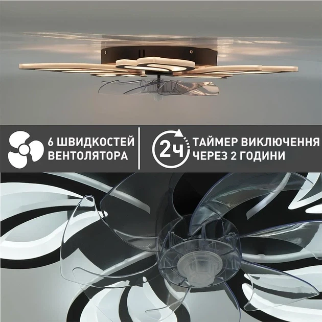 Смарт люстра з вентилятором керована світлодіодна FAN ASTRA 85 Вт + 18 Вт 680x120 мм Чорна ESLLSE - зображення 8