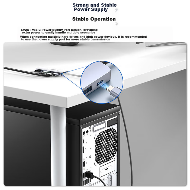 USB-концентратор UNITEK USB 3.2, 10 Гбіт/с, з блоком живлення Type-C, кабель 1 м - зображення 6