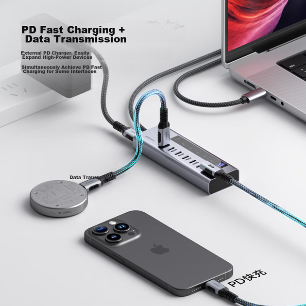 Док-станция Hagibis All-C Port Expansion Dock, Type-C Hub, USB Splitter, HUB Converter, быстрая зарядка PD, независимый адаптер питания, подходит для компьютеров Apple и ноутбуков Mac. - зображення 5