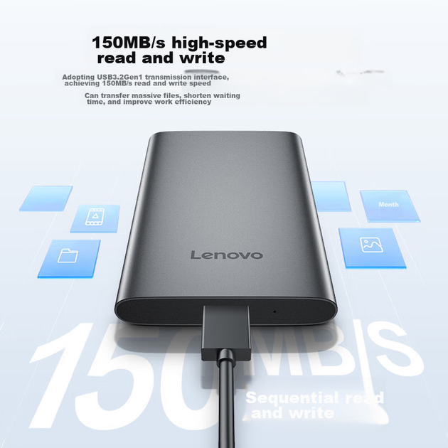 Портативний жорсткий диск Lenovo F508 обсягом 1 ТБ, USB 3.2 Gen1, 2,5-дюймовий механічний жорсткий диск, зовнішній диск для ноутбука, резервне копіювання файлів і світлин, зовнішнє сховище. - зображення 6