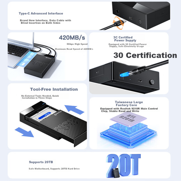 Корпус Mihu для жесткого диска 3.5" внешний USB 3.0, SATA, для HDD/SSD, X3A - изображение 6