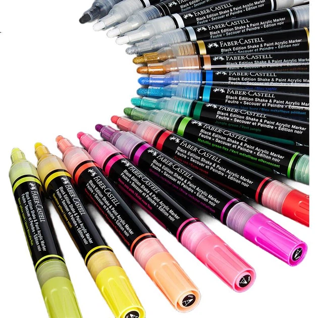 Акриловые маркеры Faber-Castell с клапаном, двусторонние, 4 цвета, флуоресцентные, в коробке, O1-285505, для эскизов, акварельные ручки, для художественного образования. - изображение 2