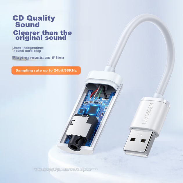 Звукова карта UGREEN US206 24 бит/96 кГц белая (30712) - изображение 6