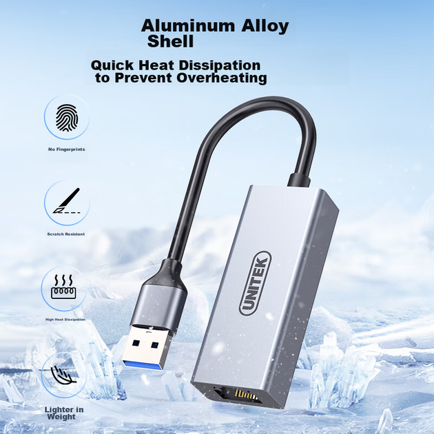 Мережевий адаптер Unitek U1346A / USB 3.0 / Gigabit Ethernet / Grey - Фото 9 Мережевий адаптер Unitek U1346A / USB 3.0 / Gigabit Ethernet / Grey - зображення 9