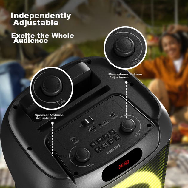 Колонка PHILIPS SD169 Bluetooth уличная для танцев, тележка, глубокий бас, для гитары - Фото 5 Колонка PHILIPS SD169 Bluetooth уличная для танцев, тележка, глубокий бас, для гитары - изображение 5