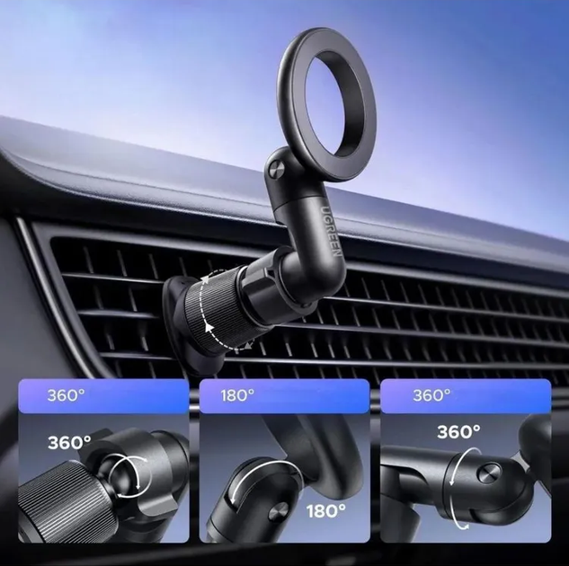 Автотримач для телефона UGREEN LP923 Air Vent Magnetic Car Phone Mount black - зображення 7