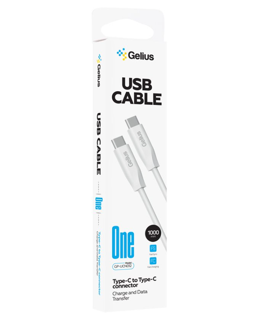 Кабель USB Gelius One GP-UCN012 Type-C to Type-C 3A 60W (1m) White - Фото 3 Кабель USB Gelius One GP-UCN012 Type-C to Type-C 3A 60W (1m) White - зображення 3