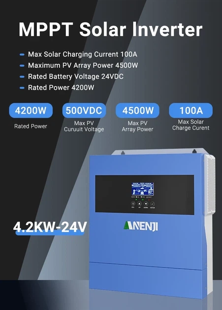 Гибридный инвертор Anenji4200 W 24V Wi-Fi + 2 Аккумулятора REDODO 12В 100Ah LiFePO4 (2560 Wh) + - изображение 3