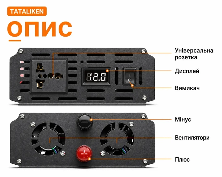 Инвертор с чистой синусоидой 24V → 220V Tataliken 4000W для ноутбука, котла, холодильника и большинства бытовой техники - Фото 3 Инвертор с чистой синусоидой 24V → 220V Tataliken 4000W для ноутбука, котла, холодильника и большинства бытовой техники - изображение 3