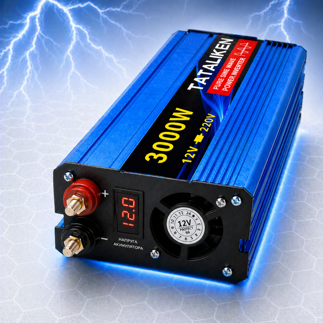 Инвертор с чистой синусоидой 12V → 220V Tataliken 3000W для ноутбука, котла, холодильника и большинства бытовой техники - Фото 3 Инвертор с чистой синусоидой 12V → 220V Tataliken 3000W для ноутбука, котла, холодильника и большинства бытовой техники - изображение 3