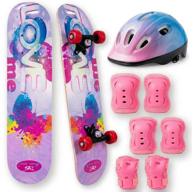 Скейтборд детский с защитой и шлемом 3в1 для девочки LOVE SP-Sport 1407-14 Multicolor-Pink-Blue - Фото 1 Скейтборд детский с защитой и шлемом 3в1 для девочки LOVE SP-Sport 1407-14 Multicolor-Pink-Blue - изображение 1