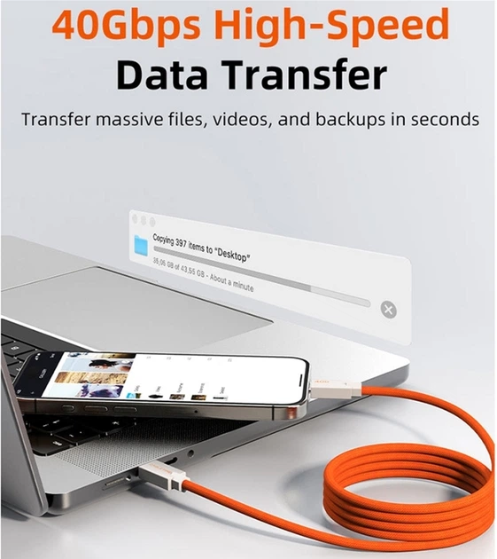 Кабель CABLETIME USB4 USB-C - USB-C 240W 40Gbps 8K, 1 м (CU4BH) - изображение 3