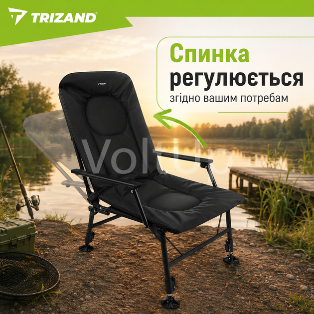 Регулируемое рыболовное кресло Trizand 27779 черное раскладное для рыбалки с подлокотниками и спинкой - изображение 6