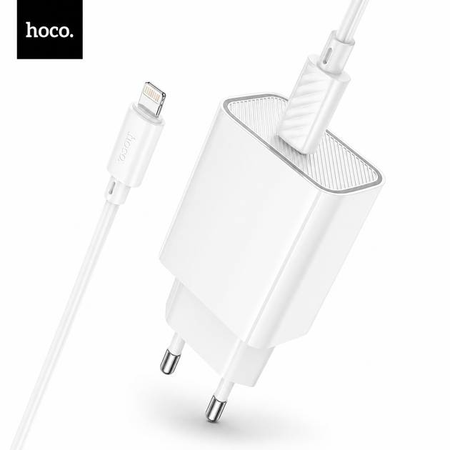Зарядное устройство Hoco 20W USB-C с кабелем Lightning для iPhone, быстрая зарядка PD, QC3.0, AFC, FCP, SCP (C143A) - Фото 3 Зарядное устройство Hoco 20W USB-C с кабелем Lightning для iPhone, быстрая зарядка PD, QC3.0, AFC, FCP, SCP (C143A) - изображение 3