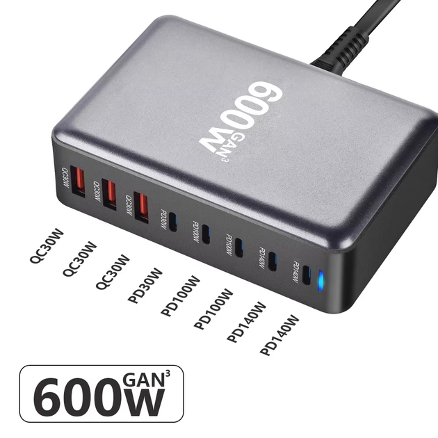 Блок питания Type-C зарядное устройство USB Хаб GaN 600Вт быстрая зарядка для ноутбука и телефона PD 140Вт LS-494 - изображение 3