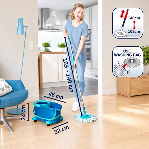 Набор для уборки Leifheit CLEAN TWIST Mobile Disc Mop Ergo Set с ведром 6 л - изображение 3