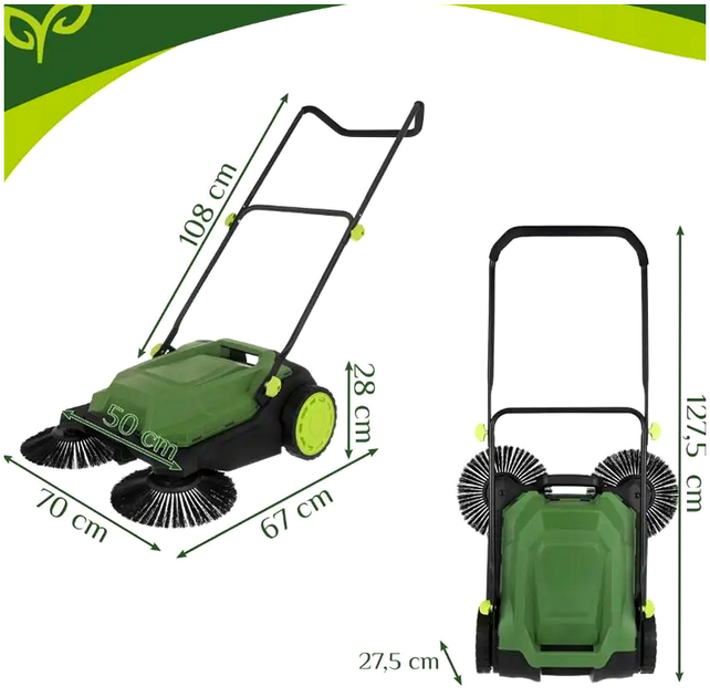 Ручная подметальная машина 68 см 3 щетки для уборки двора 24 л GARDLOV KT3219 - Фото 2 Ручная подметальная машина 68 см 3 щетки для уборки двора 24 л GARDLOV KT3219 - изображение 2