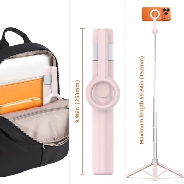 Штатив Tech-Protect L10S Bluetooth Selfie Stick Pink/Grey with MagSafe (5906302340132) - изображение 9