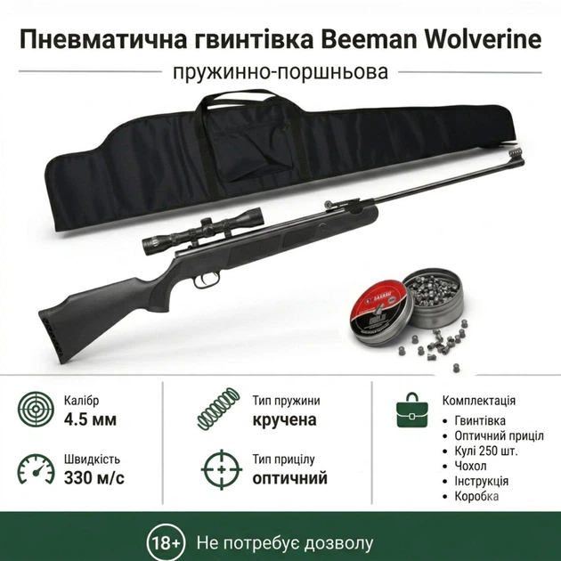 Гвинтівка пневматична Beeman Wolverine з прицілом 4х32 (1071) + Чохол та Кулі 250шт - Фото 1 Гвинтівка пневматична Beeman Wolverine з прицілом 4х32 (1071) + Чохол та Кулі 250шт - зображення 1